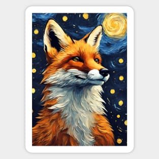 Fox Animal Painting in a Van Gogh Starry Night Art Style Sticker